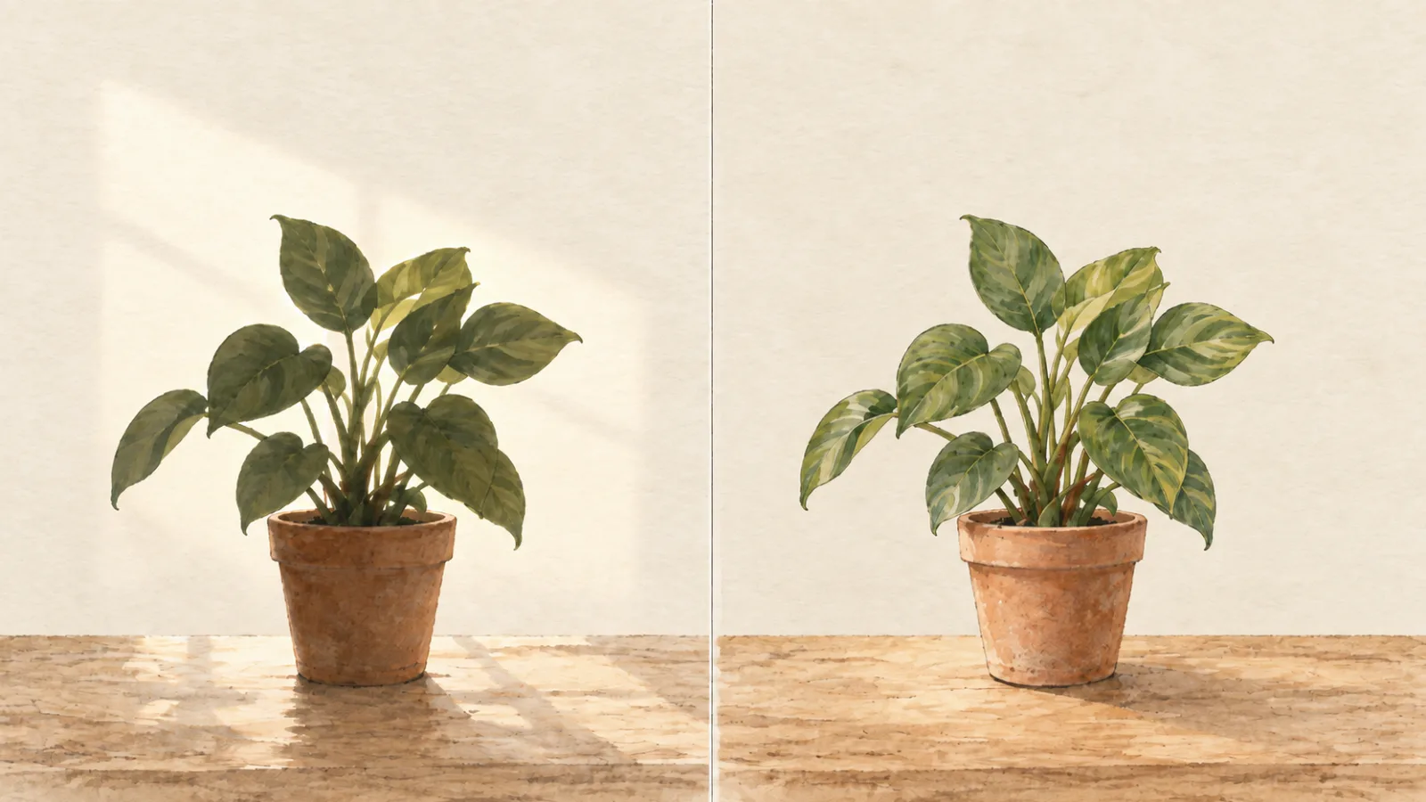 Two versions of the same subject photo side by side: one taken facing the light, dark and washed out, and one with the light behind the camera, evenly lit